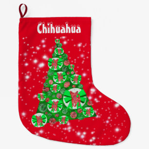 Chihuahua Dog Christmas Big Tree Decoration Red Large Christmas Stocking