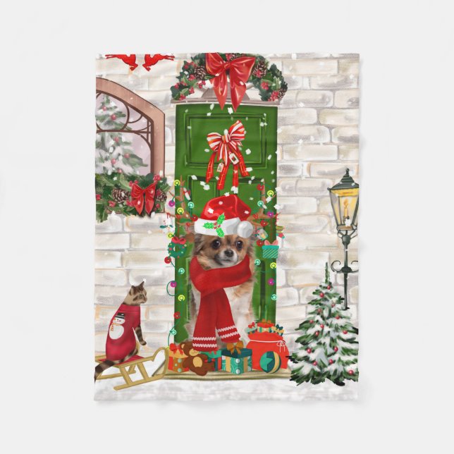 Chihuahua Dog Christmas Fleece Blanket (Front)