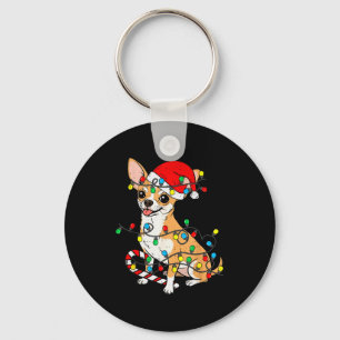 Chihuahua Dog Christmas Lights Santa Xmas Pet Dog Keychain