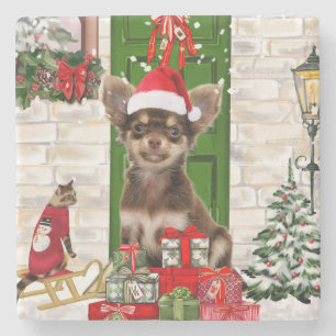 Chihuahua Dog Christmas  Stone Coaster