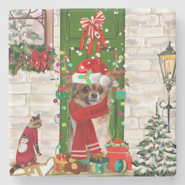 Chihuahua Dog Christmas  Stone Coaster (Front)