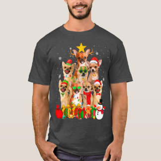 Chihuahua Dog Christmas Tree Lights Funny Xmas Paj T-Shirt