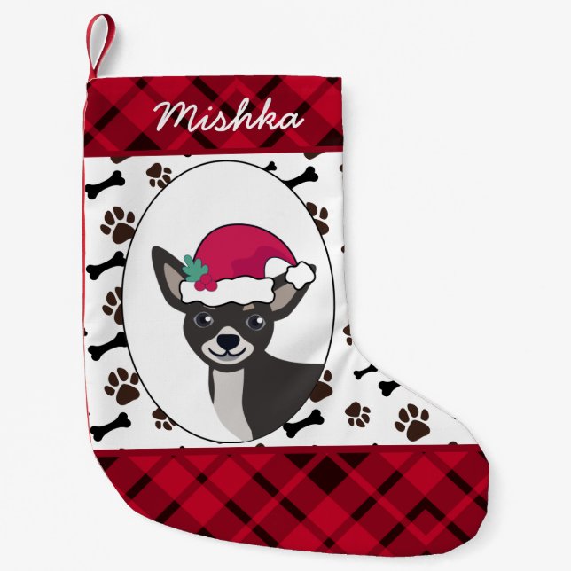 Chihuahua Dog Christmas With Custom Dog Name Small Christmas Stocking (Front)