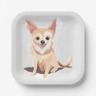 Chihuahua Dog   Cute Dog Pet Puppy Watercolor Paper Plate