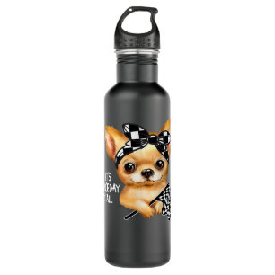 Chihuahua Dog Dirt Track Racing Checkered Race Fla 710 Ml Water Bottle