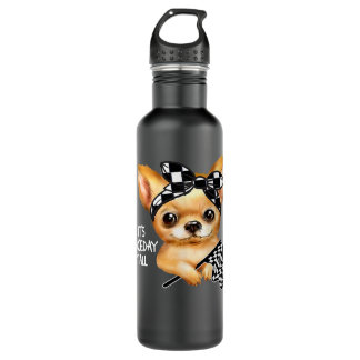 Chihuahua Dog Dirt Track Racing Chequered Race Fla 710 Ml Water Bottle