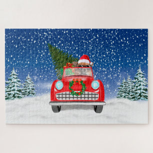 Chihuahua Dog Driving Car In Snow Christmas Jigsa Jigsaw Puzzle