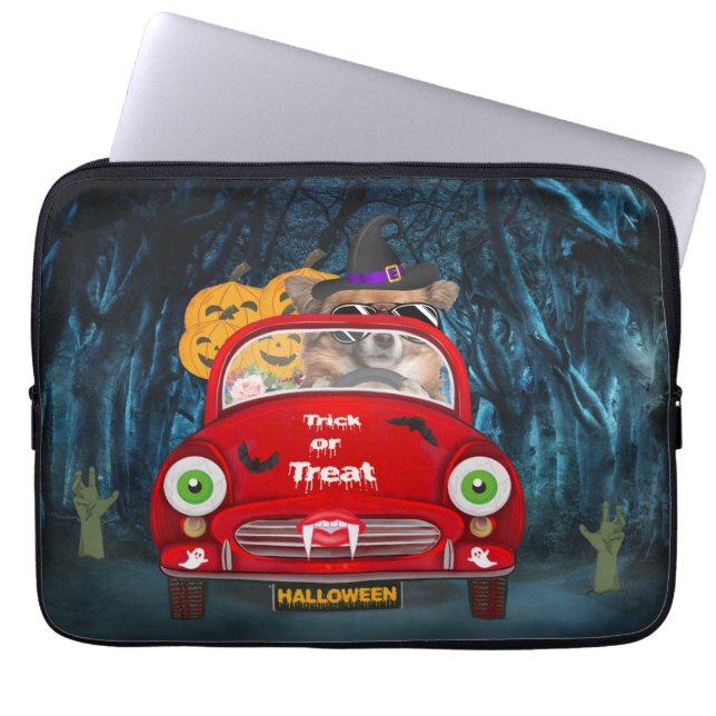 Chihuahua Dog Driving Car Scary Halloween  Laptop Sleeve (Front)