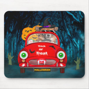 Chihuahua Dog Driving Car Scary Halloween  Mouse Pad