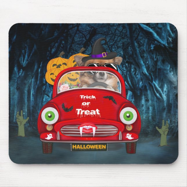 Chihuahua Dog Driving Car Scary Halloween  Mouse Pad (Front)