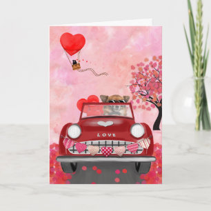 Chihuahua Dog Driving Car with Hearts Valentine's Card