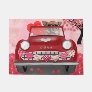 Chihuahua Dog Driving Car with Hearts Valentine's Doormat