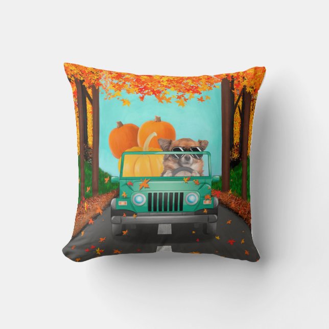 Chihuahua Dog Fall Pumpkin  Throw Pillow (Front)