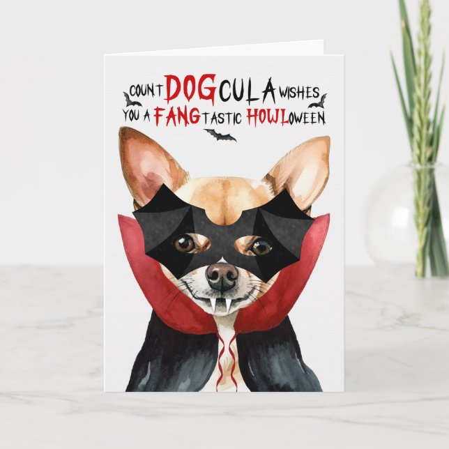 Chihuahua Dog Funny Count DOGcula Halloween Holiday Card (Front)