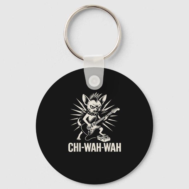 Chihuahua Dog Guitarist Wah Pedal Punk Rocker Musi Keychain (Front)