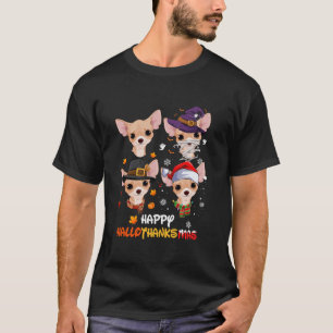 Chihuahua Dog Hallothanksmas Halloween Thanksgivin T-Shirt
