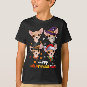Chihuahua Dog Hallothanksmas Halloween Thanksgivin T-Shirt