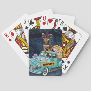 Chihuahua Dog Halloween Truck Scary Night Playing Cards