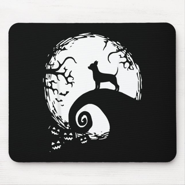 Chihuahua Dog Halloween with Moon Pumpkin Mouse Pad (Front)