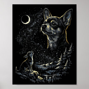 Chihuahua Dog Howling Moon Vintage 90s Funny Poster
