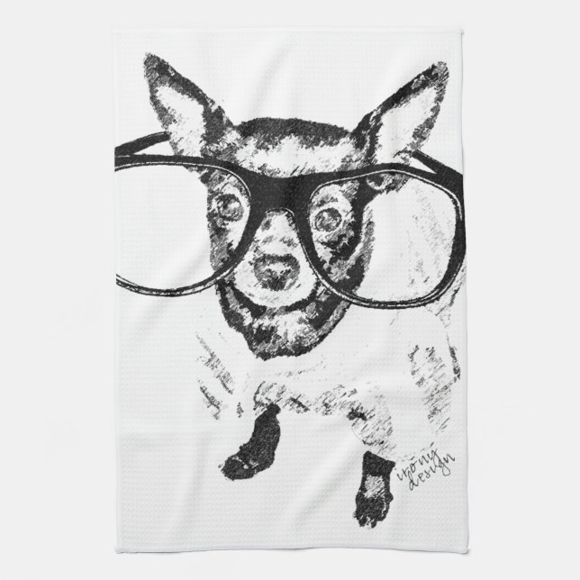 Chihuahua Dog Illustration Drawing Kitchen Towel (Vertical)