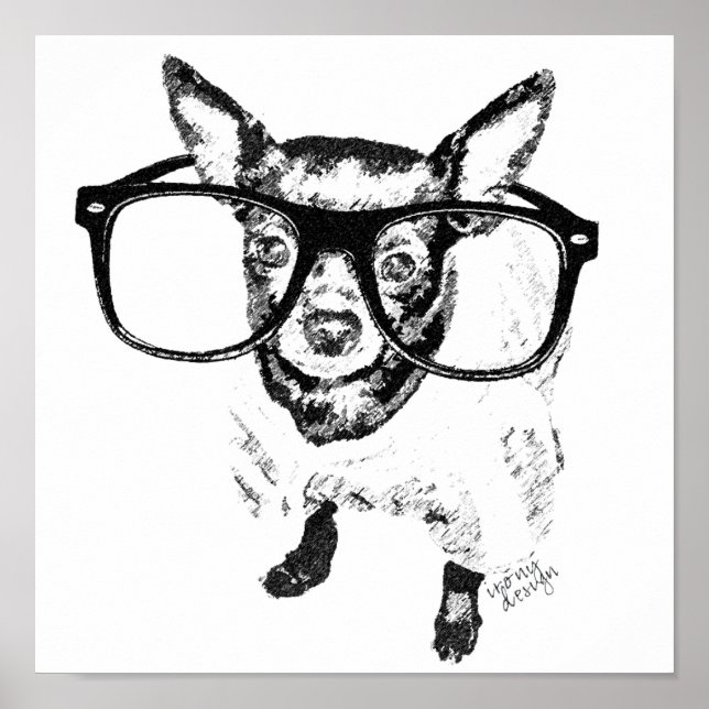 Chihuahua Dog Illustration Drawing Poster (Front)