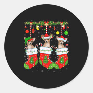 Chihuahua Dog In Christmas Socks Funny Pet Dog Lov Classic Round Sticker