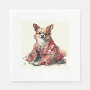 Chihuahua Dog In Japanese Kimono Robe Illustration Napkin