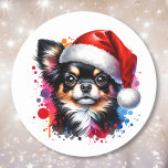 Chihuahua Dog in Santa Hat Christmas   Classic Round Sticker<br><div class="desc">If you love Chihuahua and want cute Christmas stickers then here ya go! Cute watercolor style ai art chihuahua in Santa Hat.</div>