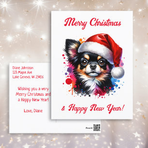 Chihuahua Dog in Santa Hat Christmas Postcard