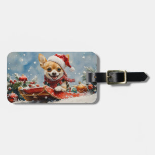 Chihuahua Dog in Sledge Let it Snow Christmas Luggage Tag