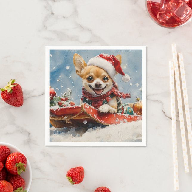Chihuahua Dog in Sledge Let it Snow Christmas Napkin (Insitu)
