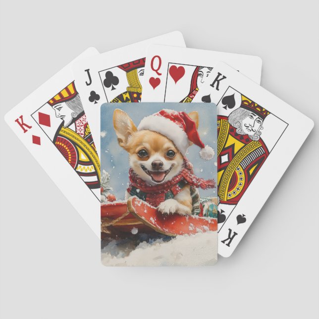 Chihuahua Dog in Sledge Let it Snow Christmas Playing Cards (Back)