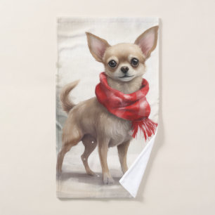 Chihuahua Dog in Snow Christmas Bath Towel Set
