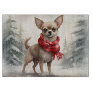 Chihuahua Dog in Snow Christmas  Cutting Board