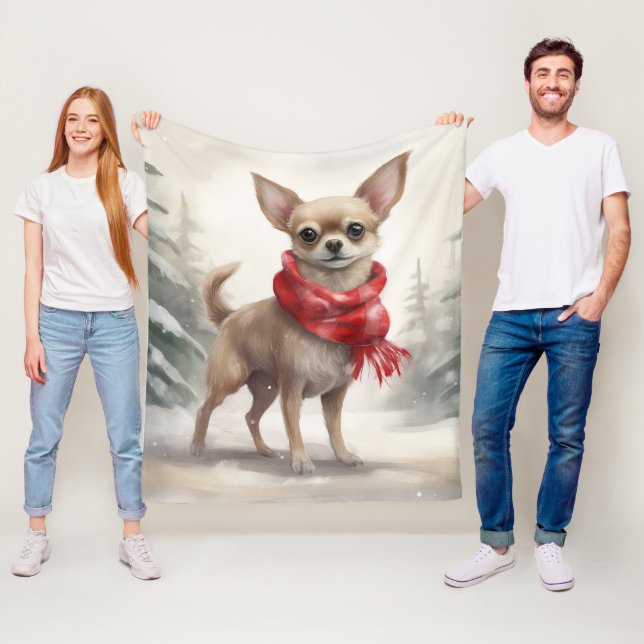 Chihuahua Dog in Snow Christmas  Fleece Blanket (In Situ)