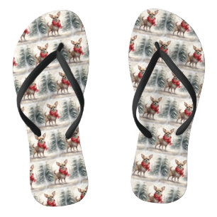 Chihuahua Dog in Snow Christmas  Flip Flops