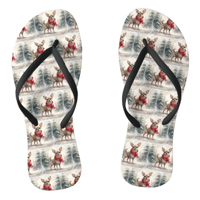 Chihuahua Dog in Snow Christmas  Flip Flops (Footbed)