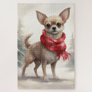 Chihuahua Dog in Snow Christmas  Jigsaw Puzzle