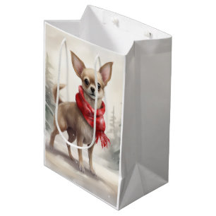 Chihuahua Dog in Snow Christmas  Medium Gift Bag