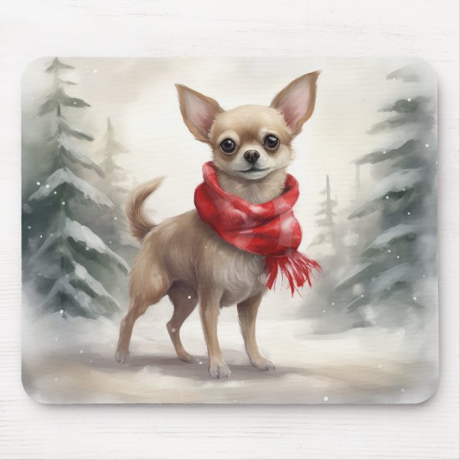 Chihuahua Dog in Snow Christmas  Mouse Pad (Front)