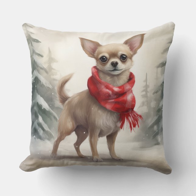 Chihuahua Dog in Snow Christmas  Throw Pillow (Front)
