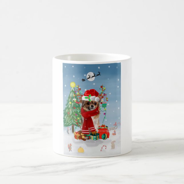 Chihuahua Dog in Snow with Christmas Gifts  Coffee Mug (Center)