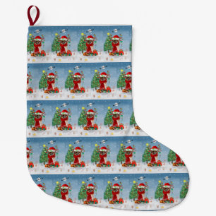 Chihuahua Dog in Snow with Christmas Gifts Large Christmas Stocking