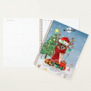 Chihuahua Dog in Snow with Christmas Gifts Planner