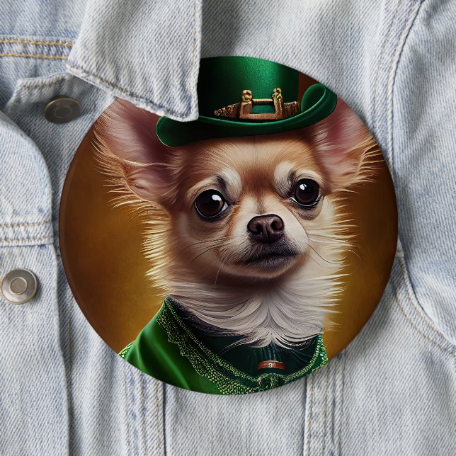 Chihuahua Dog in St. Patrick's Day Dress 6 Inch Round Button (In Situ)