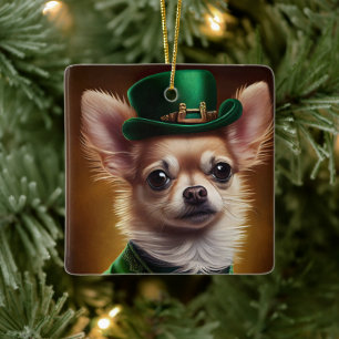 Chihuahua Dog in St. Patrick's Day Dress Ceramic Ornament