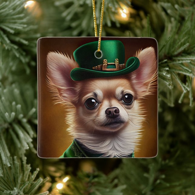 Chihuahua Dog in St. Patrick's Day Dress Ceramic Ornament (Tree)