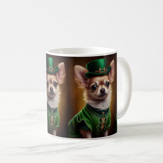 Chihuahua Dog in St. Patrick's Day Dress Coffee Mug (Front Right)