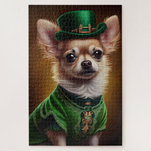 Chihuahua Dog in St. Patrick's Day Dress Jigsaw Puzzle